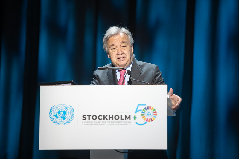 UN Secretary-General António Guterres said global wellbeing is 
at risk during his remarks at Stockholm+50 event